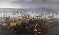 Day seven of the battle with the Armada, 7 August 1588, historical painting by Hendrick Cornelisz. Vroom (1563-1640)